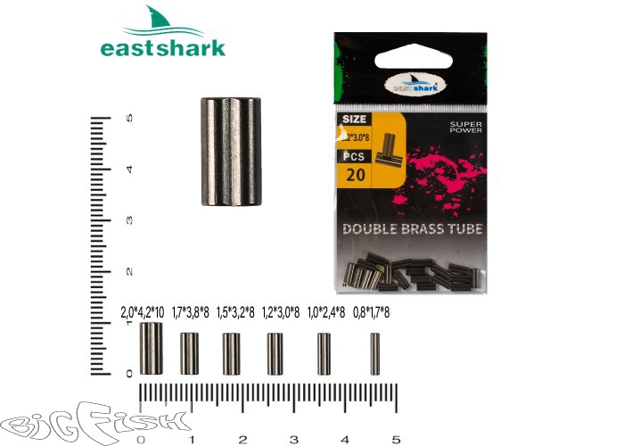 картинка East Shark двойная латунная обжимная трубка D 1,2*3,0*8 (уп./20шт.) от магазина BigFish