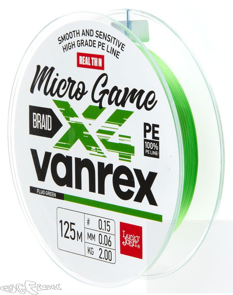 картинка Леска плетёная LJ Vanrex MICRO GAME х4 BRAID Fluo Green 125/010 от магазина BigFish