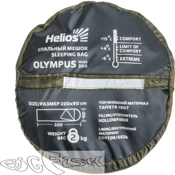 картинка Спальный мешок OLYMPUS Wide 300 (220х90, холлофайбер, зеленый/город) (T-HS-SB-OW-300-NC) Helios от магазина BigFish